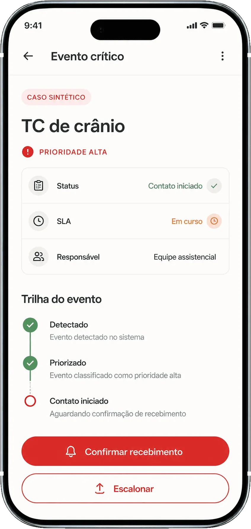 Detalhe de um evento crítico no aplicativo CRIT